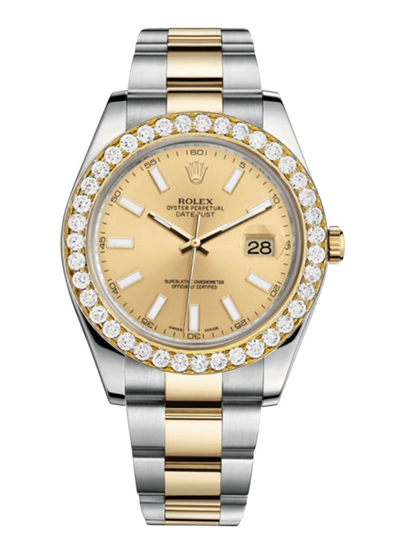 Rolex Datejust Ii Champagne Dial - Index Hour Markers With 5 Carats Of Diamonds
