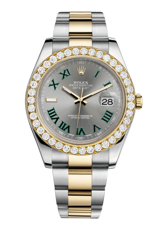 Rolex Datejust Ii Slate Dial - Greem Roman Numerals With 5 Carats Of Diamonds