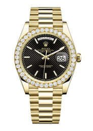 Rolex Day Date 40 Presidential Black Diagonal Motif Dial - Index Hour Markers With 4 Carats Of Diamonds
