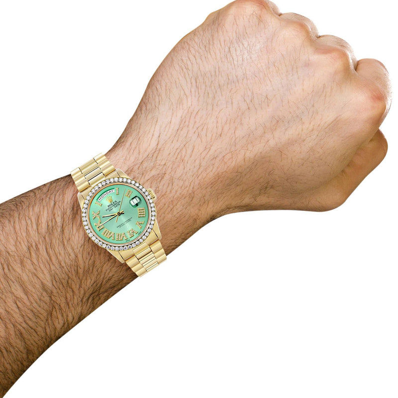 Rolex Day-Date | Presidential | Model 18238 | 18K Yellow Gold | Diamond Bezel | Light Green Diamond Roman
