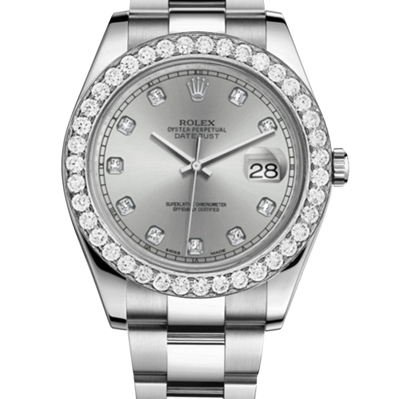 Rolex Datejust Ii Silver Dial - Diamond Hour Makers With 5 Carats Of Diamonds