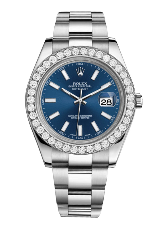 Rolex Datejust Ii Blue Dial - Index Hour Markers With 5 Carats Of Diamonds