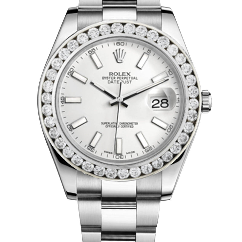 Rolex Datejust Ii White Dial - Index Hour Markers With 5 Carats Of Diamonds