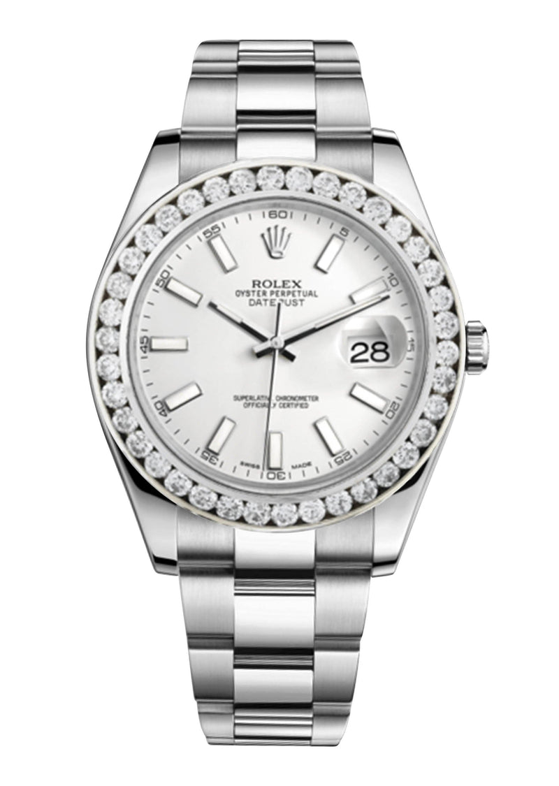 Rolex Datejust Ii White Dial - Index Hour Markers With 5 Carats Of Diamonds