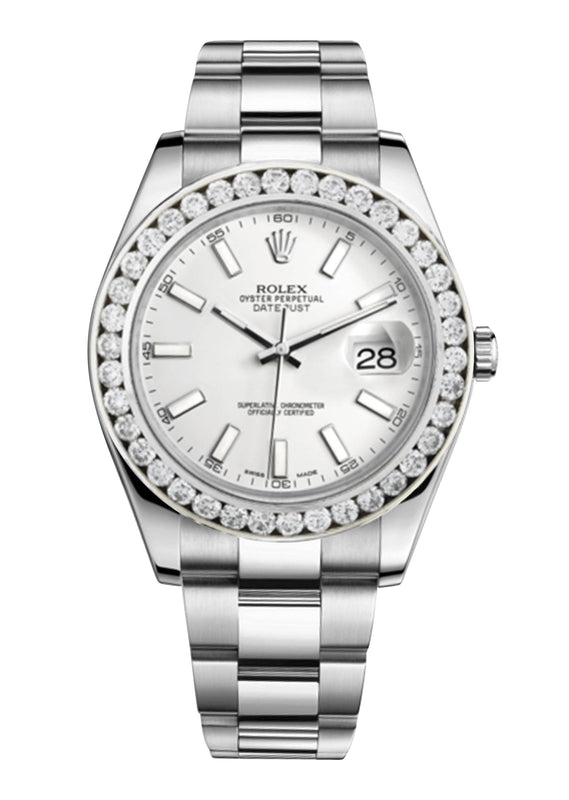 Rolex Datejust Ii White Dial - Index Hour Markers With 5 Carats Of Diamonds