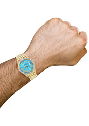 Rolex Day-Date | Presidential | Model 18238 | 18K Yellow Gold | Diamond Bezel | Light Blue Diamond Roman Dial