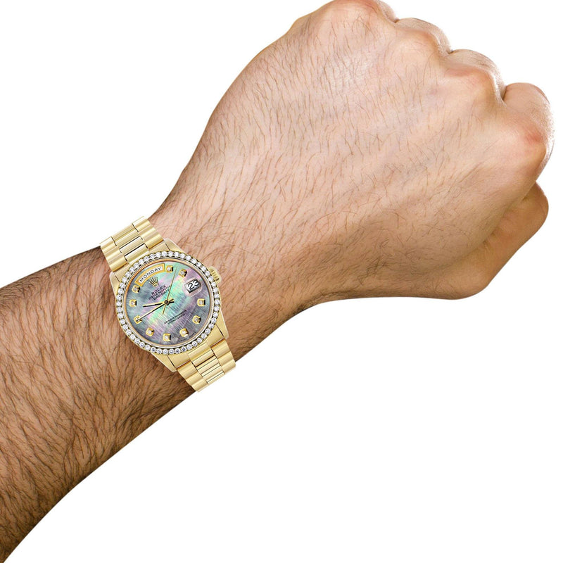 Rolex Day-Date | Presidential | Model 18238 | 18K Yellow Gold | Diamond Bezel | Dark Mother of Pearl Diamond Dial