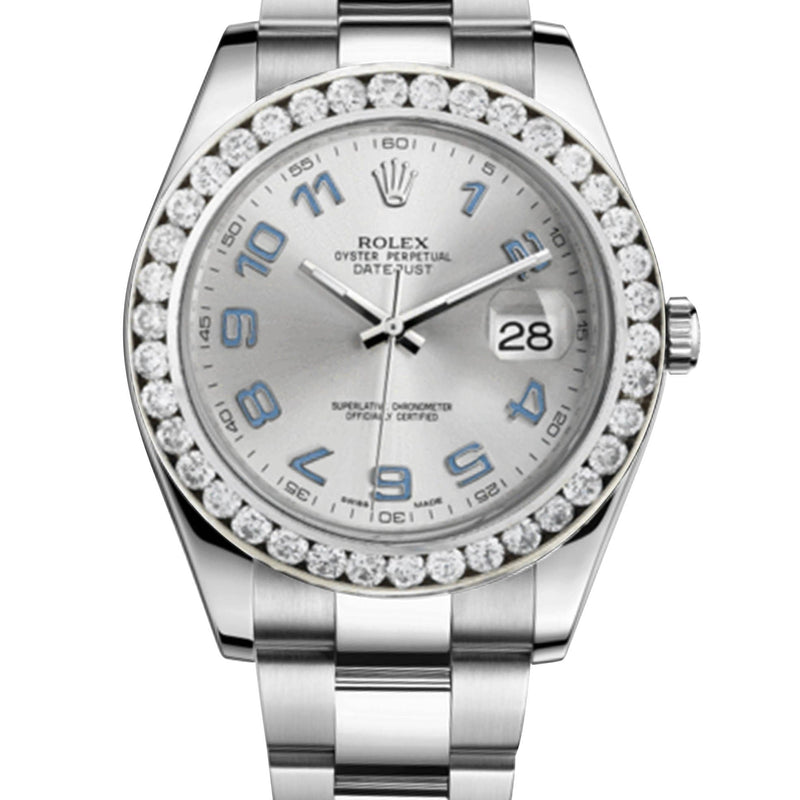 Rolex Datejust Ii Grey Dial - Blue Arabic Numberals With 5 Carats Of Diamonds