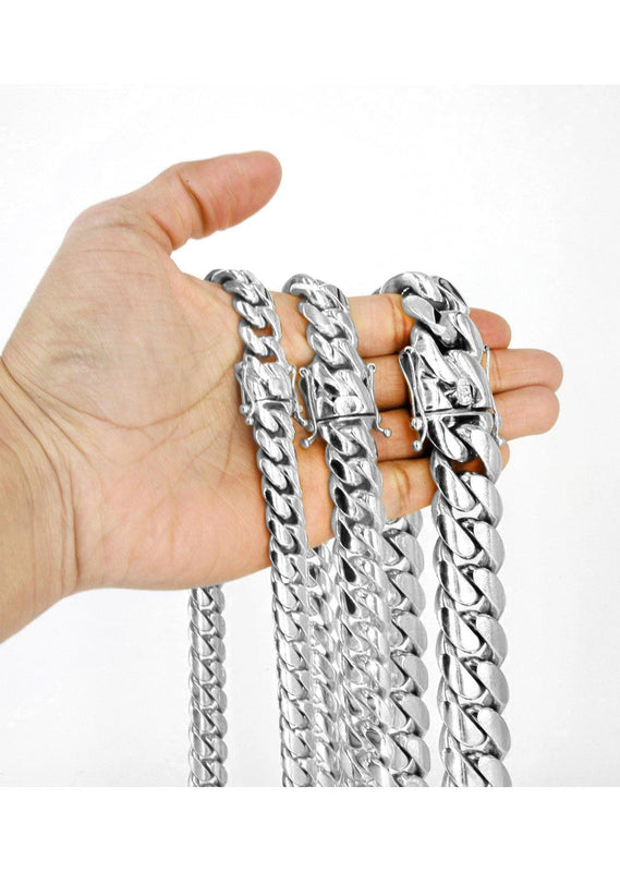 Heavy Solid White Gold Miami Cuban Link Chain Customizable (10MM-20MM)