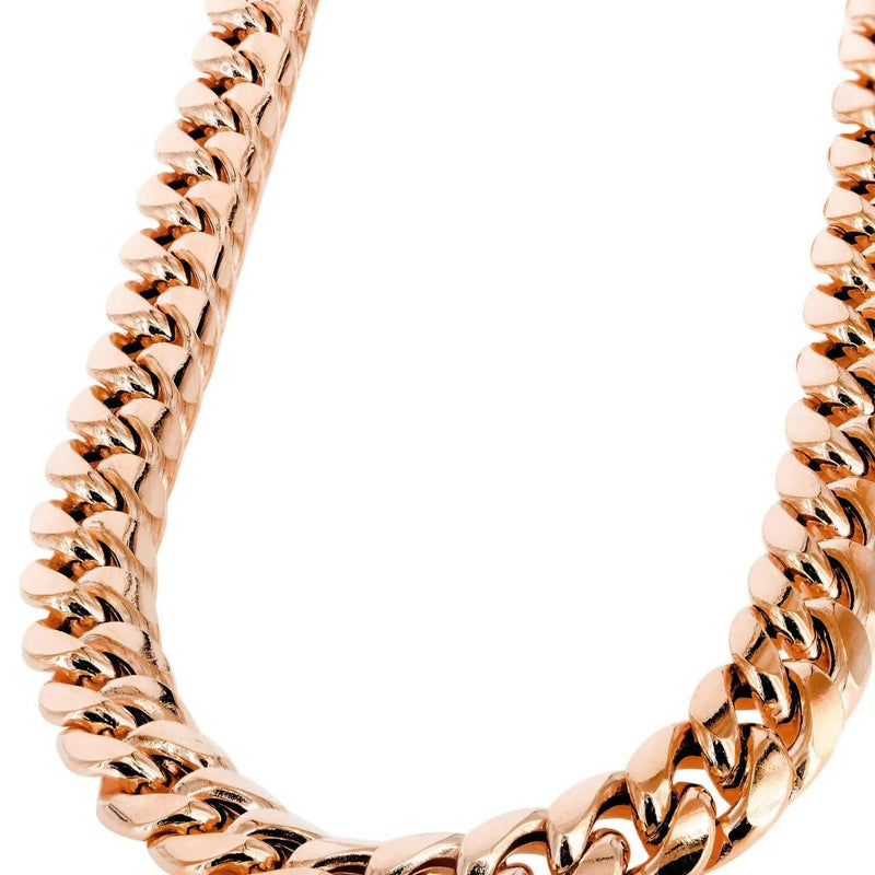 Semi Solid  Rose Miami Cuban Link Chain - 14K Rose Gold Chain -