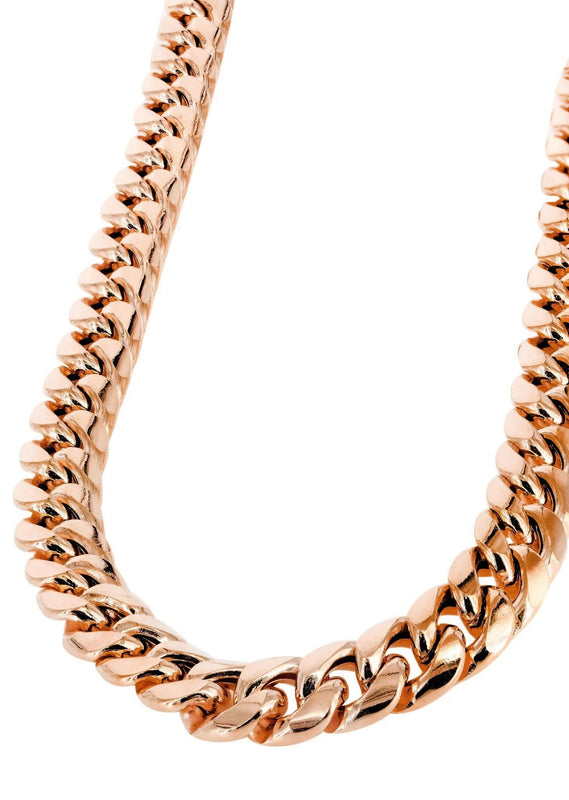 Semi Solid  Rose Miami Cuban Link Chain - 14K Rose Gold Chain -