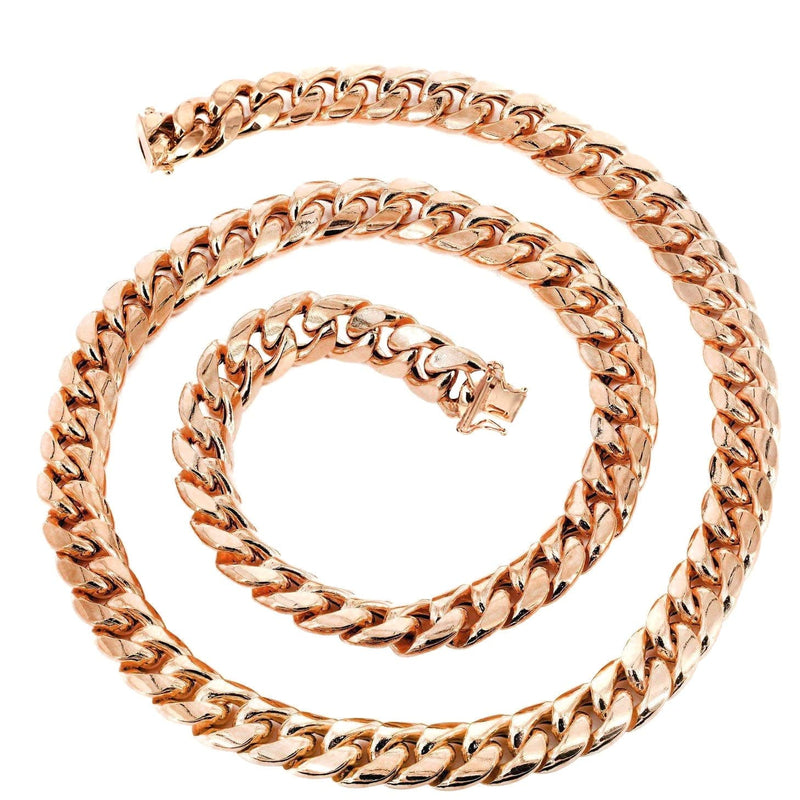 Semi Solid  Rose Miami Cuban Link Chain - 14K Rose Gold Chain -