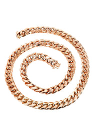 Semi Solid  Rose Miami Cuban Link Chain - 14K Rose Gold Chain -