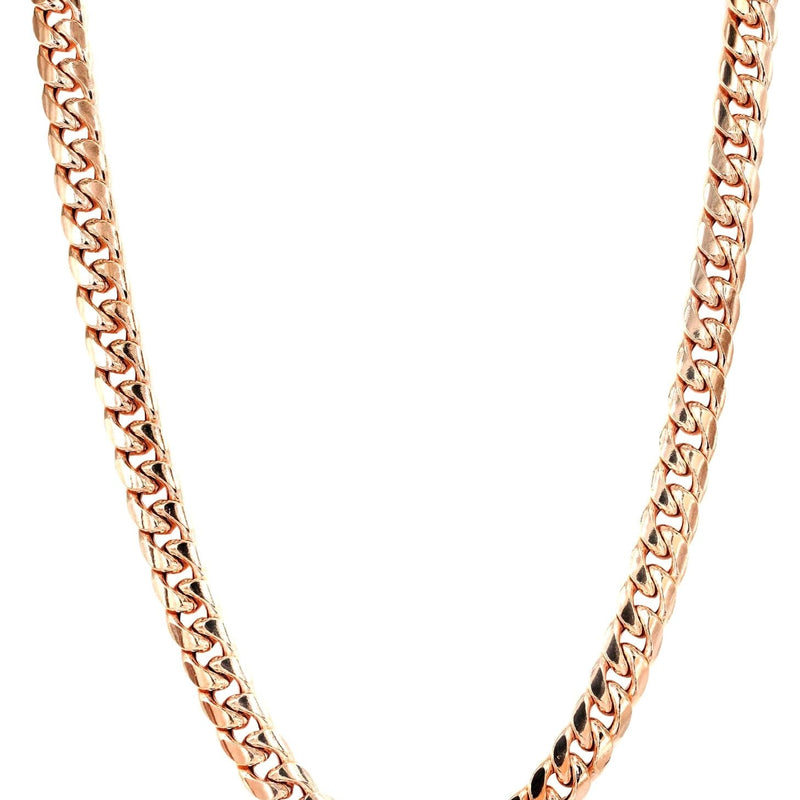 Semi Solid  Rose Miami Cuban Link Chain - 14K Rose Gold Chain -