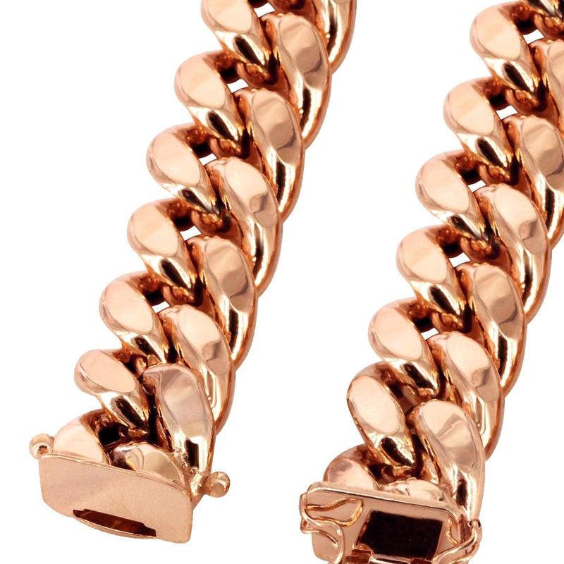 Semi Solid  Rose Miami Cuban Link Chain - 14K Rose Gold Chain -