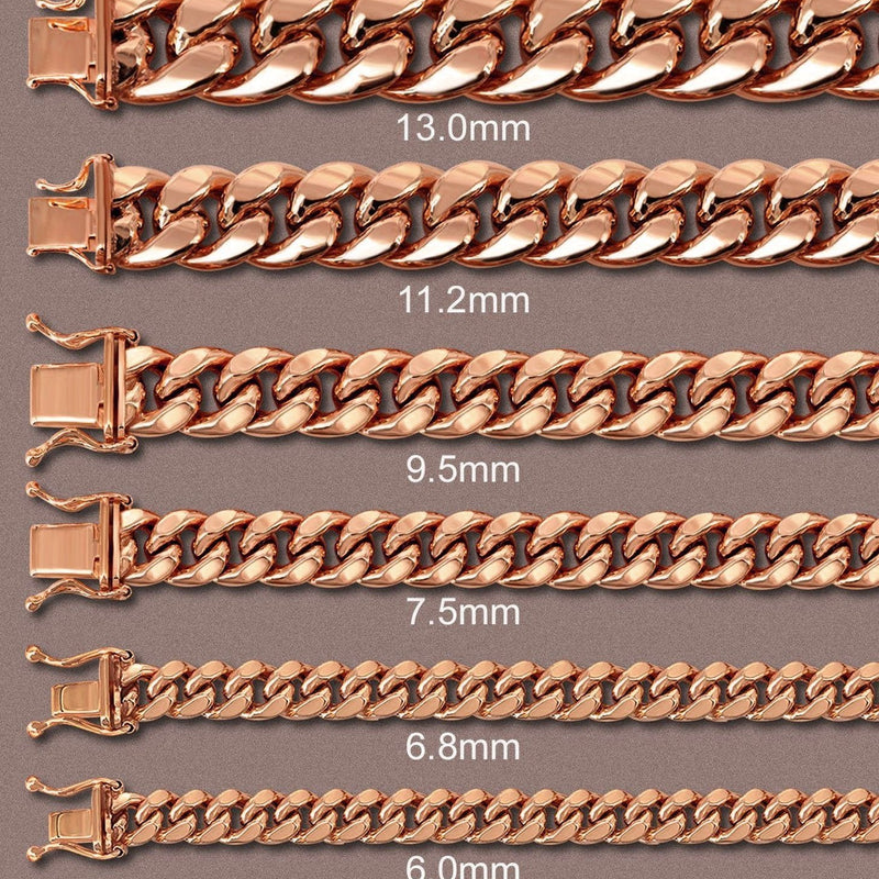 Womens 14K Rose Gold Chain - Semi Solid  Rose Miami Cuban Link Chain