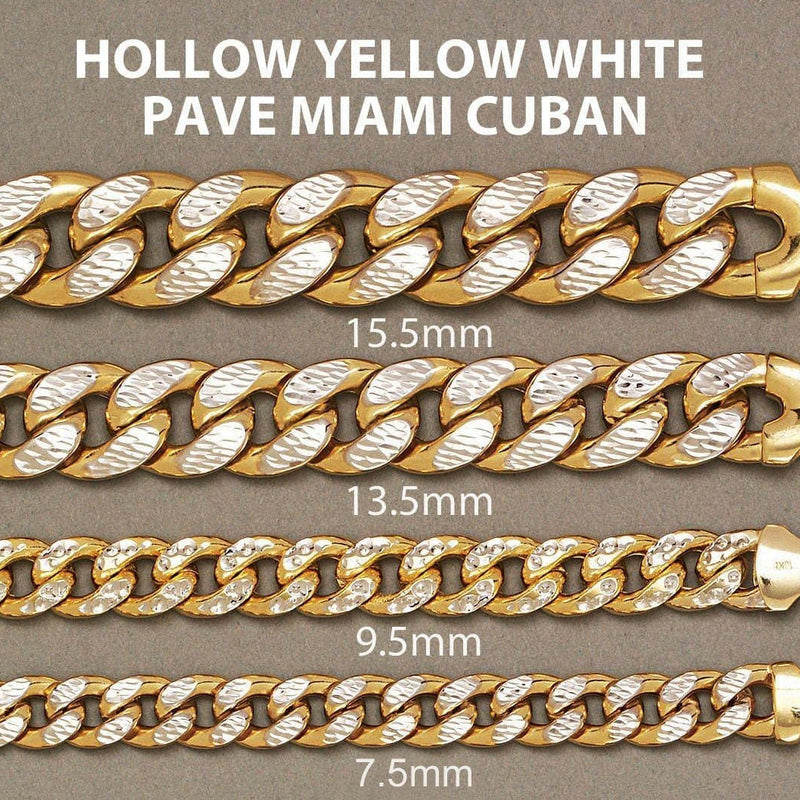 Semi Solid Diamond Cut Miami Cuban Link Chain 14K Gold