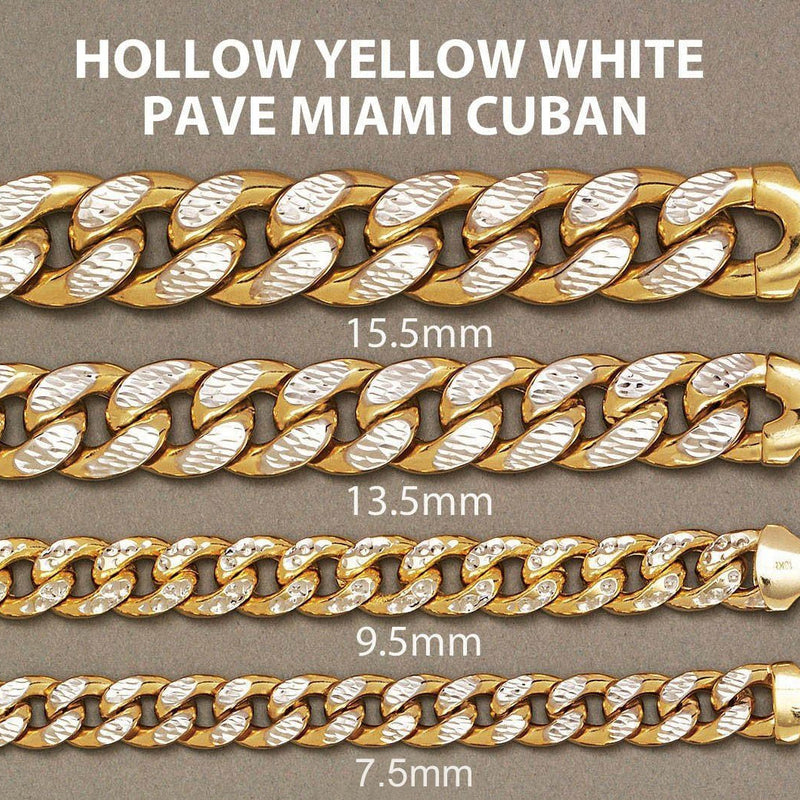 Womens 14K Gold Chain - Semi Solid  Diamond Cut Miami Cuban Link Chain