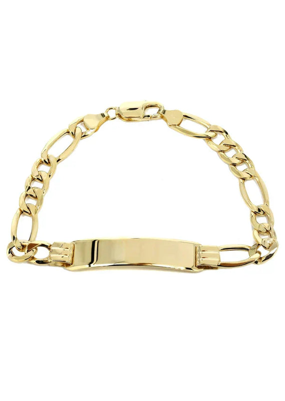 Hollow ID Figaro Bracelet | 10K/14K | Yellow Gold