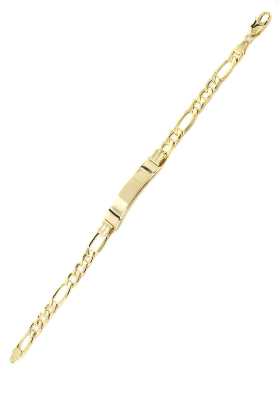 Semi Solid  Women ID Figaro Bracelet 10K/14K Yellow Gold