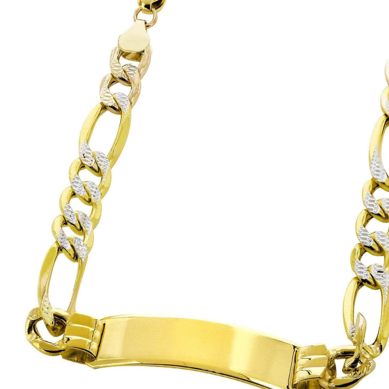 Semi Solid  ID Pave Figaro Bracelet 10K/14K Yellow Gold