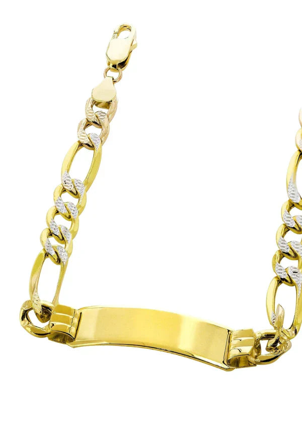 Hollow ID Pave Figaro Bracelet | 10K/14K | Yellow Gold