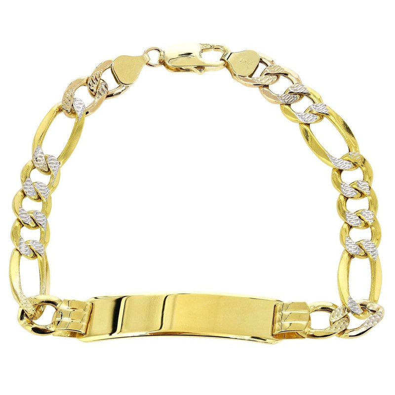 Semi Solid  ID Pave Figaro Bracelet 10K/14K Yellow Gold