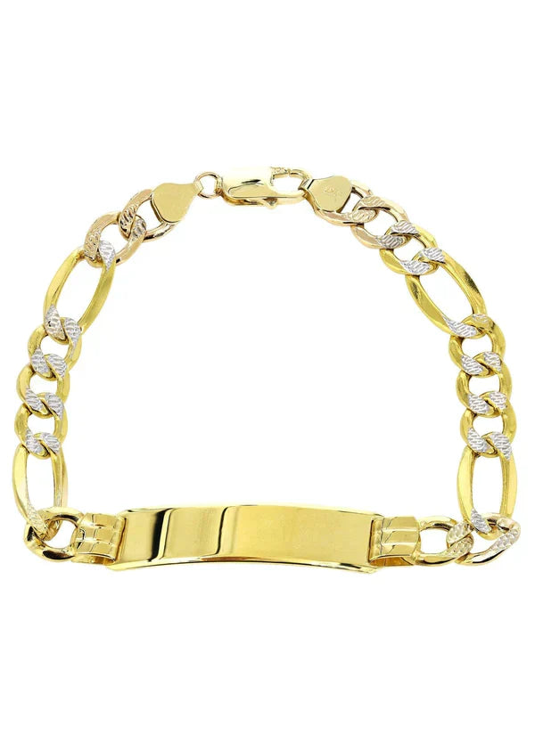 Childrens Hollow ID Pave Figaro Bracelet | 10K/14K | Yellow Gold