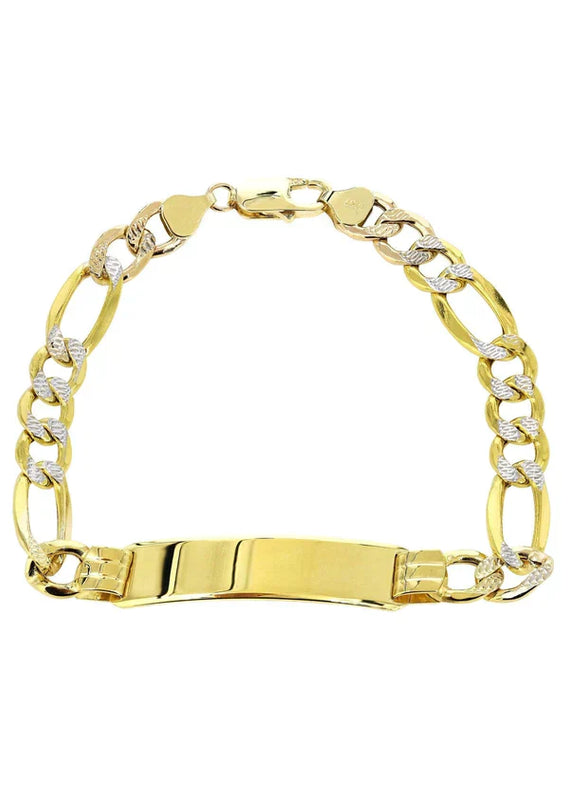 Childrens Hollow ID Pave Figaro Bracelet | 10K/14K | Yellow Gold