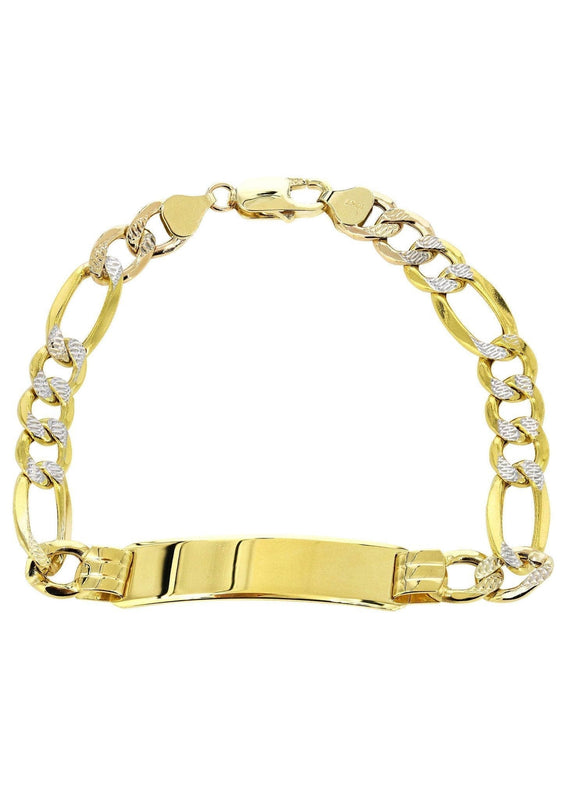 Semi Solid  Women ID Pave Figaro Bracelet 10K/14K Yellow Gold