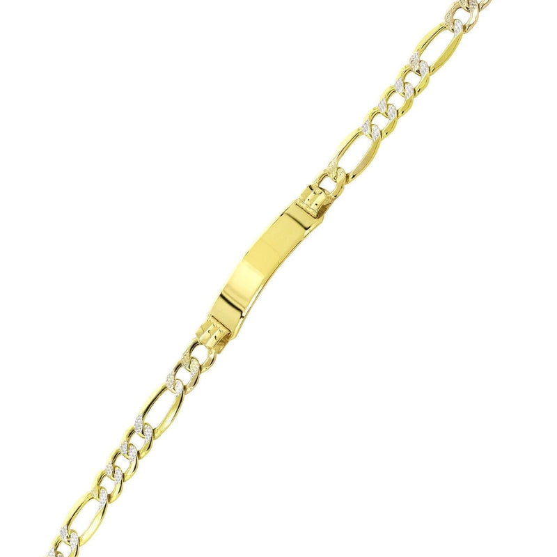Semi Solid  ID Pave Figaro Bracelet 10K/14K Yellow Gold