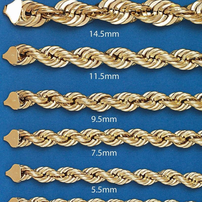 Gold Chain - Womens Semi Solid  Rope Chain 10K/14K Gold