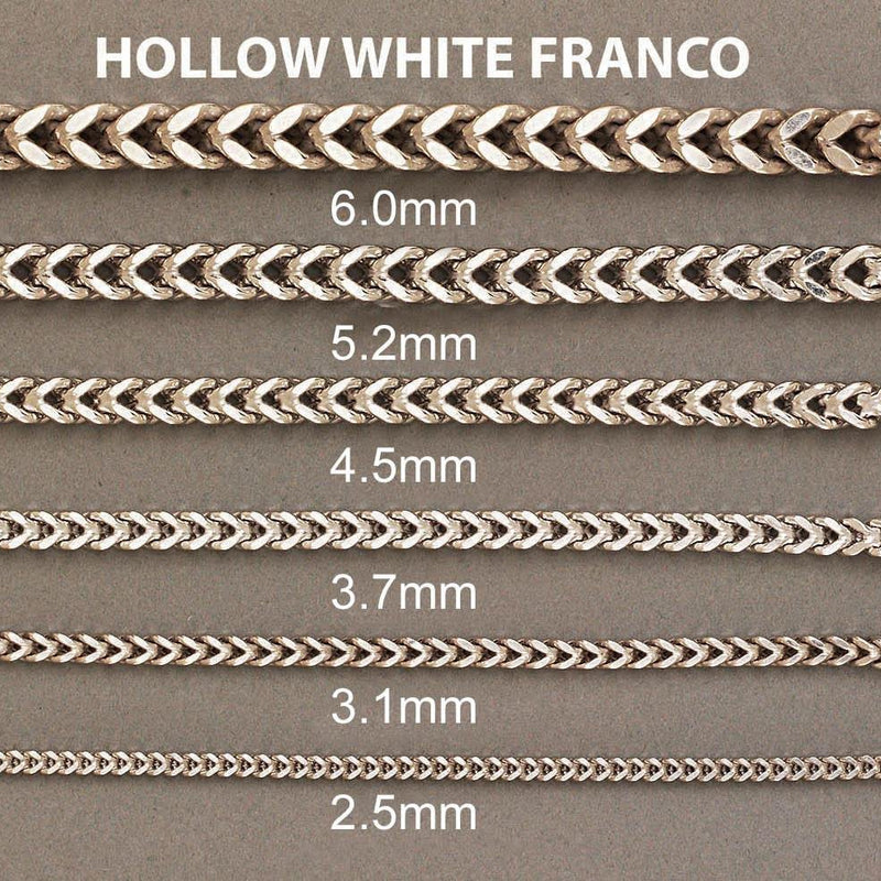 Womens 14K White Gold Chain - Semi Solid  White Franco Chain