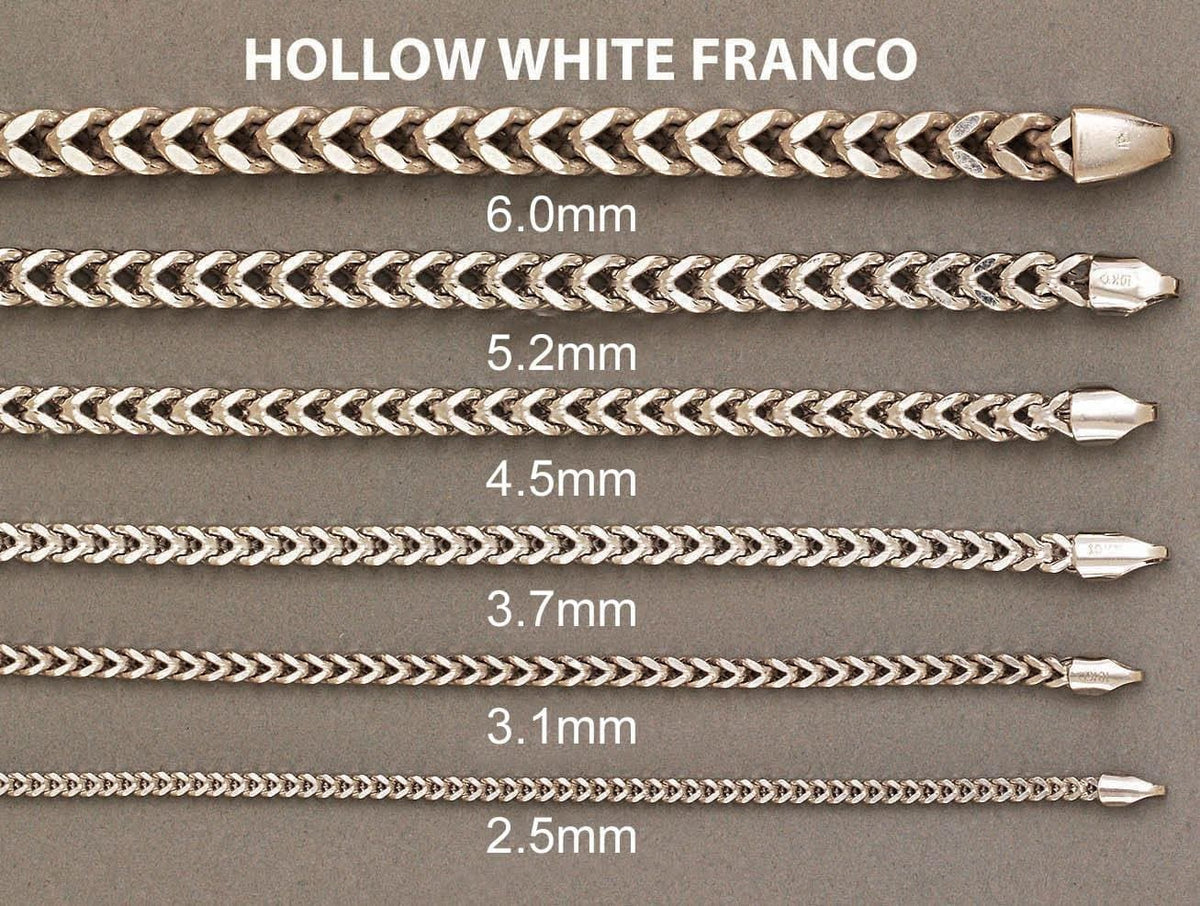 Semi Solid  Womens Franco Bracelet 10K White Gold