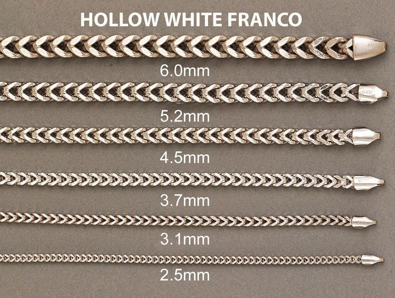 Semi Solid  Womens Franco Bracelet 10K White Gold