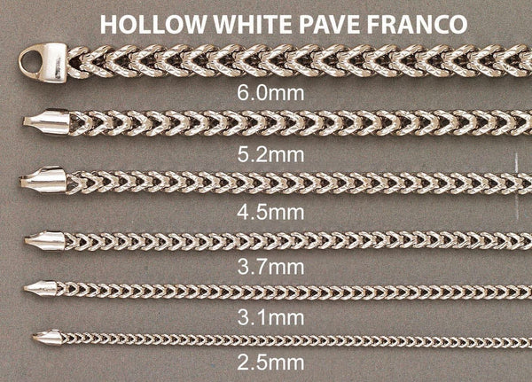 Semi Solid  Womens Diamond Cut Franco Bracelet 10K White Gold