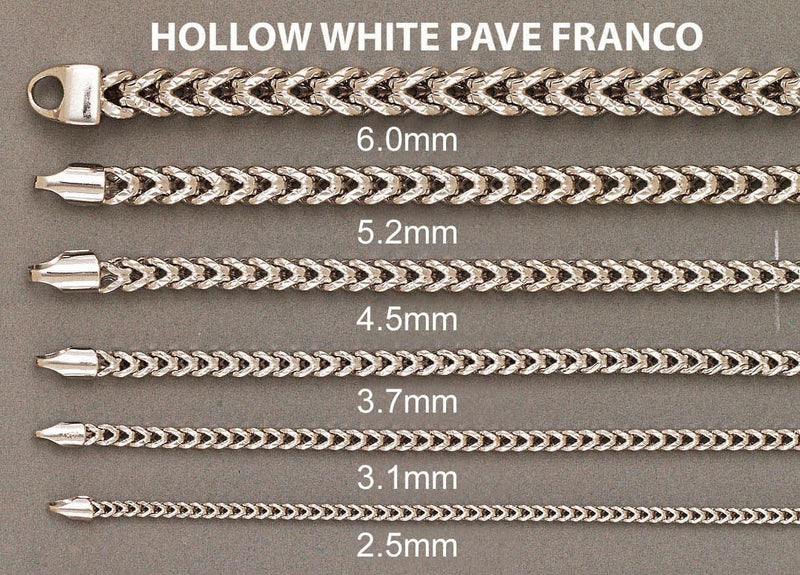Semi Solid  Womens Diamond Cut Franco Bracelet 10K White Gold