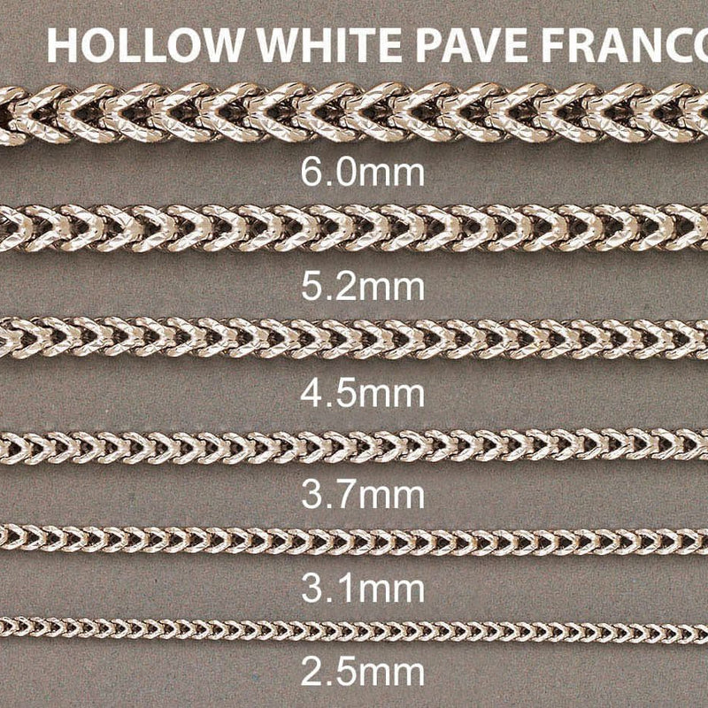 Semi Solid  Diamond Cut Franco Chain 14K White Gold