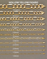 Gold Chain - Mens Semi Solid  Figaro Chain 10K/14K Gold