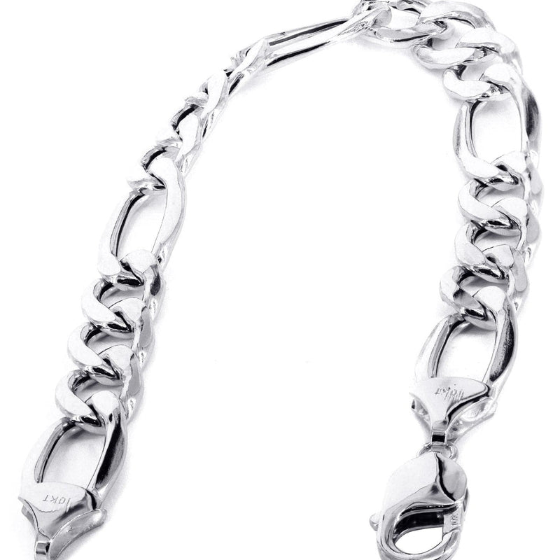 Semi Solid  Mens Figaro Bracelet 10K White Gold