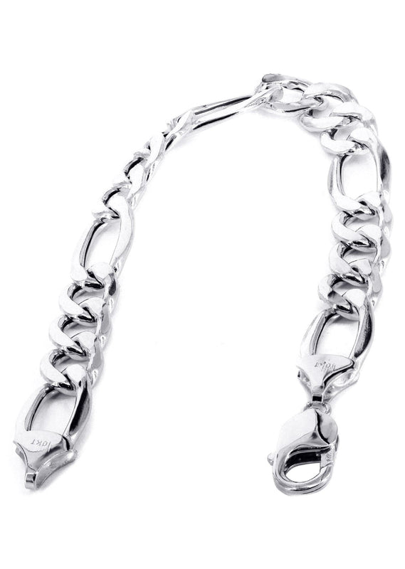 Semi Solid  Mens Figaro Bracelet 10K White Gold