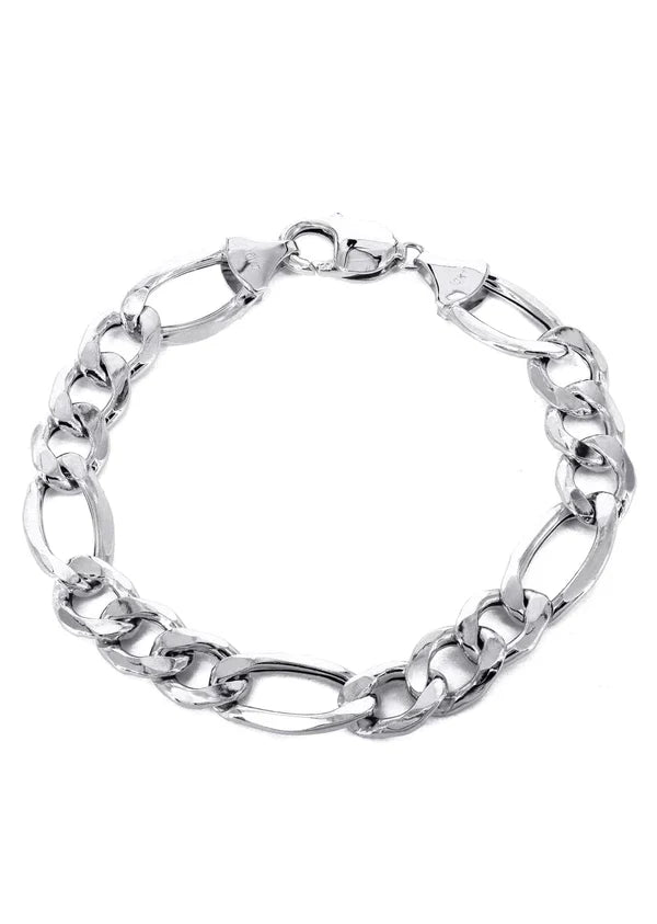 Solid Figaro Bracelet  10K/14K - White Gold