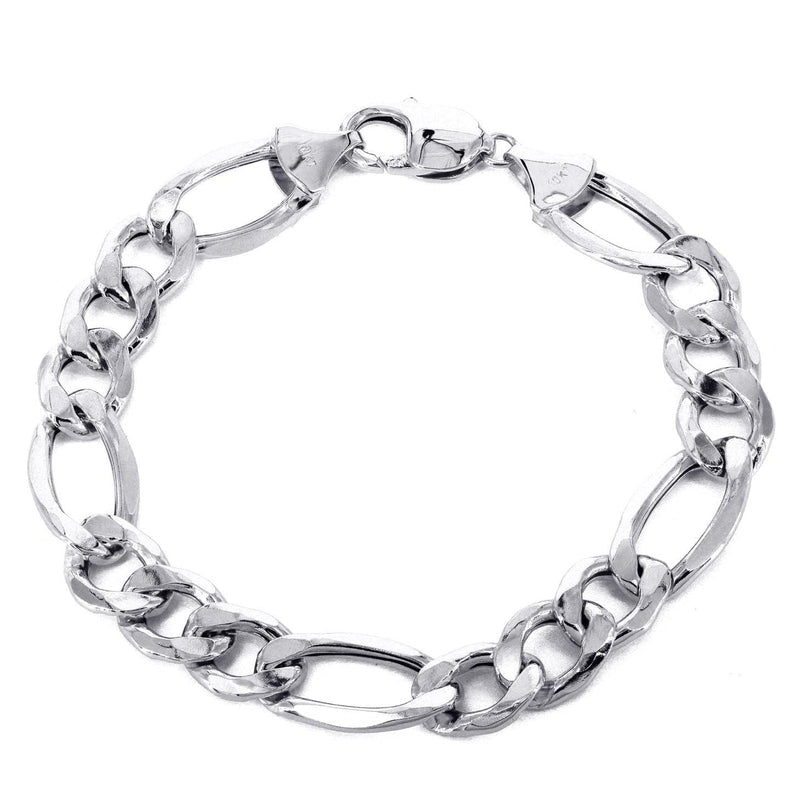 Semi Solid  Mens Figaro Bracelet 10K/14K White Gold
