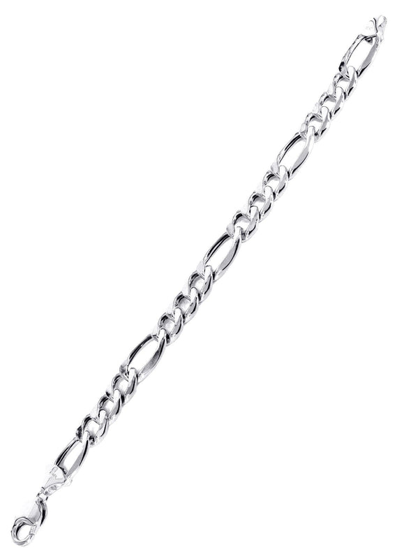 Semi Solid  Mens Figaro Bracelet 10K White Gold