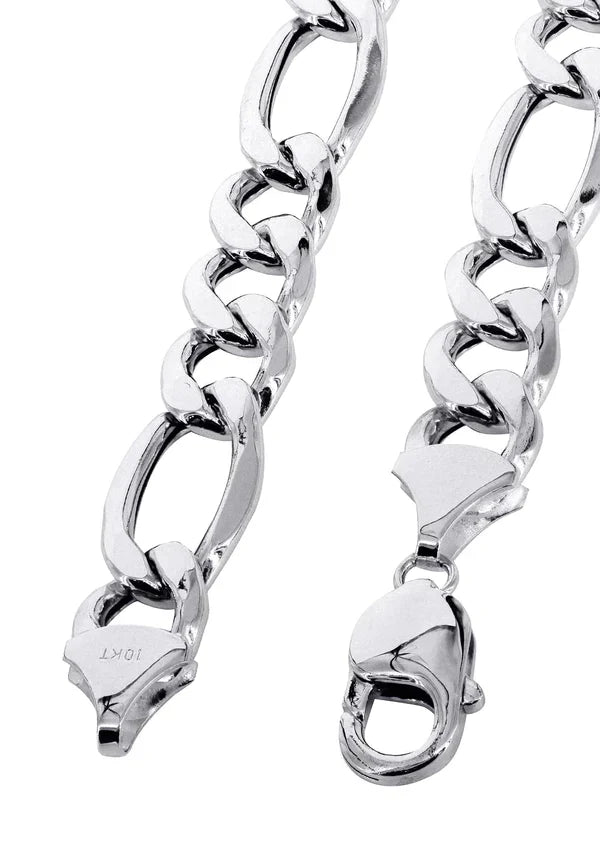 Mens Solid Figaro Chain 10K/14K - White Gold