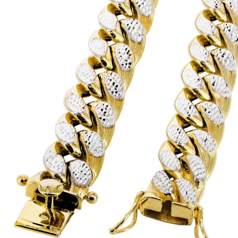 Semi Solid Diamond Cut Miami Cuban Link Chain 14K Gold