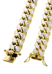 Semi Solid Diamond Cut Miami Cuban Link Chain 14K Gold