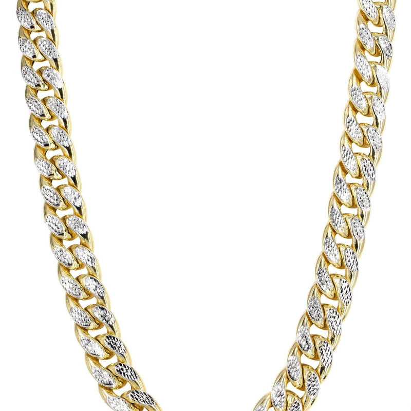 Semi Solid Diamond Cut Miami Cuban Link Chain 14K Gold
