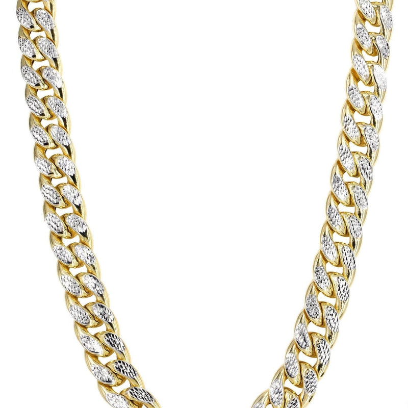 Gold Chain - Mens Semi Solid  Diamond Cut Miami Cuban Link Chain 10K/14K Gold