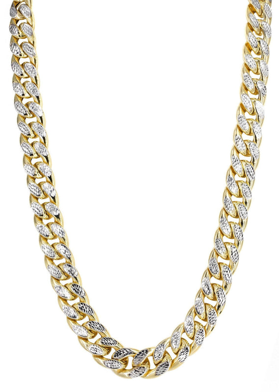 Womens 14K Gold Chain - Semi Solid  Diamond Cut Miami Cuban Link Chain